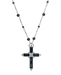 Baguette Stone Cross Beaded Necklace 30"
