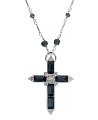 Baguette Stone Cross Beaded Necklace 30"