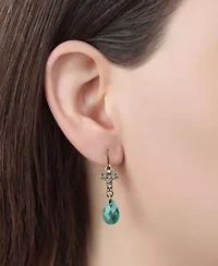 Gold Tone Crystal Cross Glass Drop Leverback Earrings