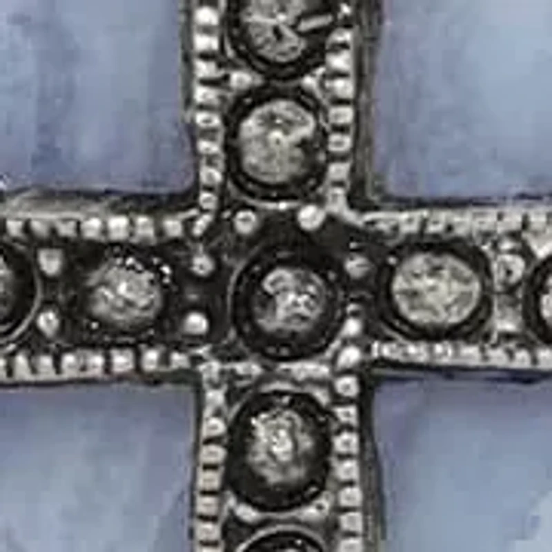 Silver Tone Oval Semi-Precious Pewter Cross Necklace 18"