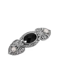 Silver Tone Black Oval Gls Hair Barrette