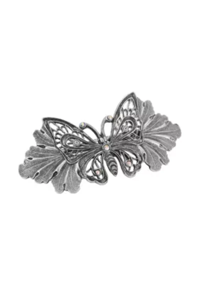 Silver Tone AB Butterfly Hair Barrette