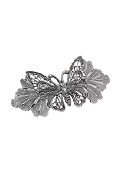 Silver Tone AB Butterfly Hair Barrette