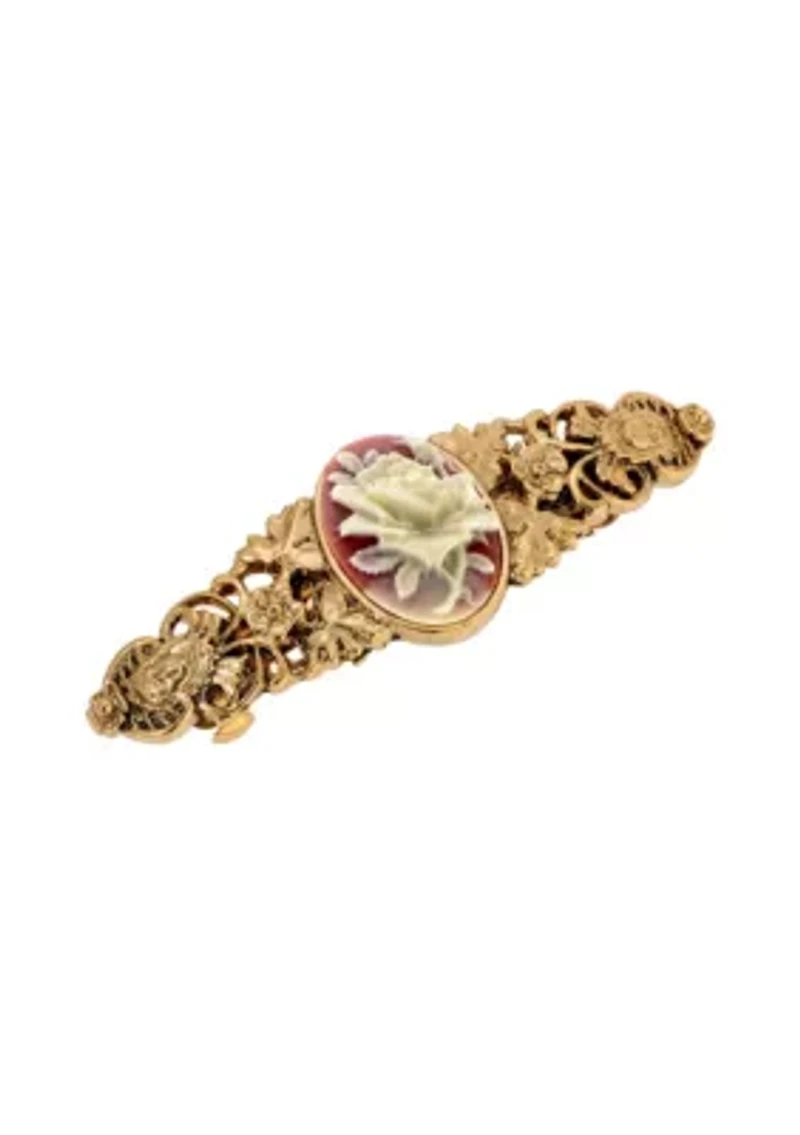 Gold Tone Carnelian Cameo Hair Barrette