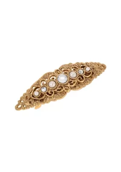 Gold Tone Crystal Fx Pearl Hair Barrette