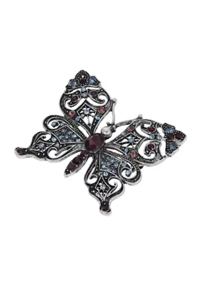 Butterfly Multi-Colored Stones Brooch