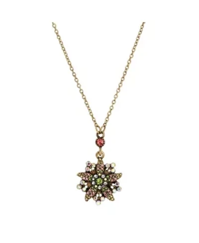 Gold Tone Multi Color Flower Drop Necklace 15" Adj.