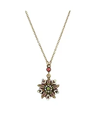 Gold Tone Multi Color Flower Drop Necklace 15" Adj.