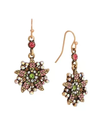 Gold Tone Multi Color Flower Drop Wire Earring