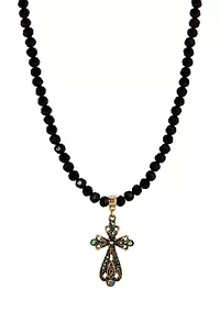 Crystal AB & Blue Stn Cross Necklace 15A