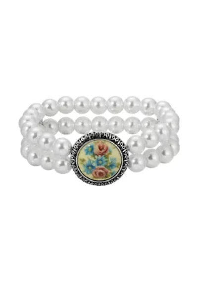 Flower Decal Double Row Stretch Bracelet