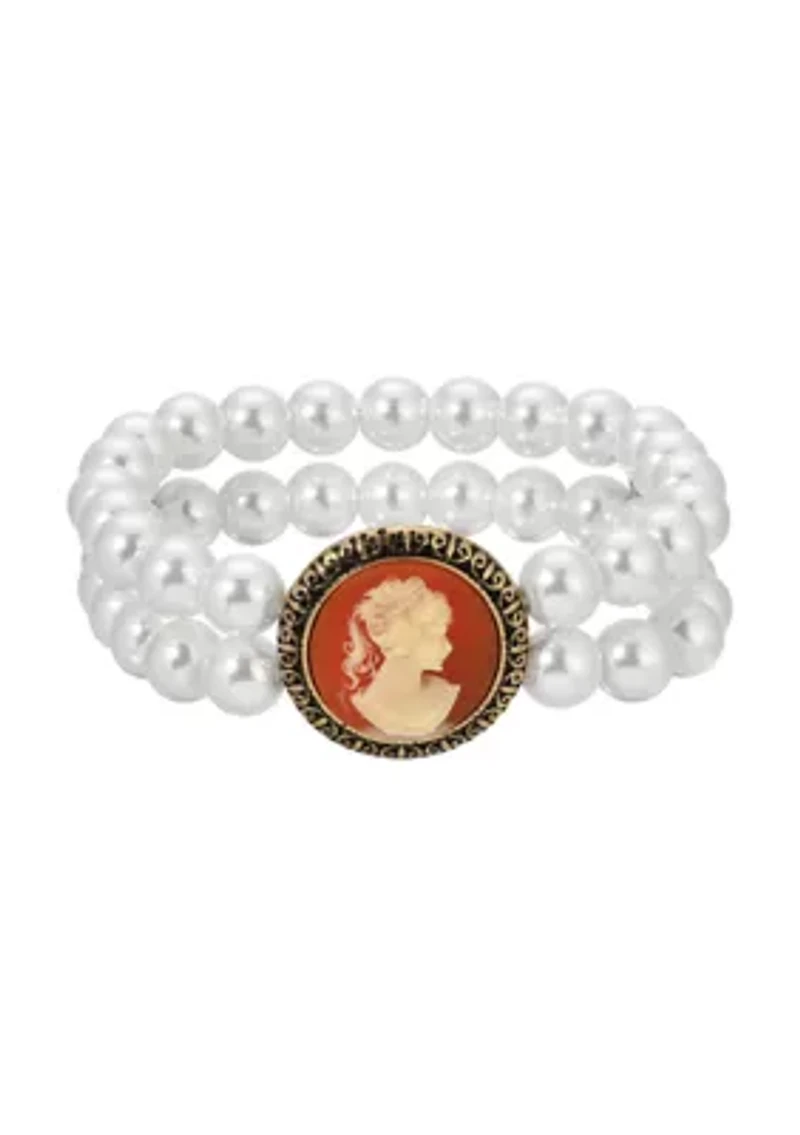 Carnelian Cameo Double Row Str Bracelet