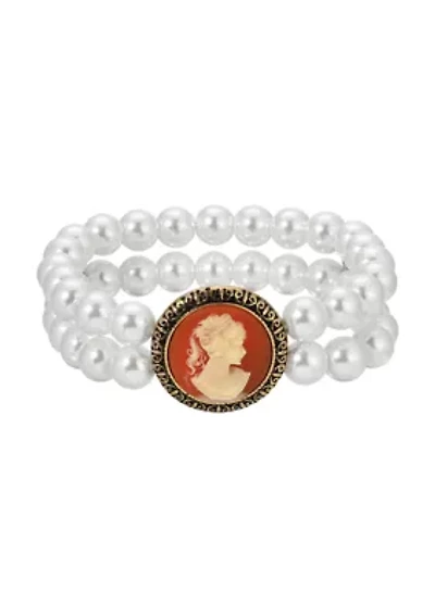 Carnelian Cameo Double Row Str Bracelet