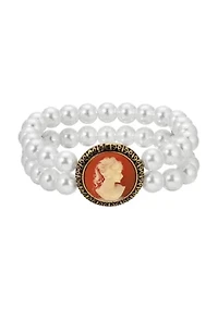 Carnelian Cameo Double Row Str Bracelet