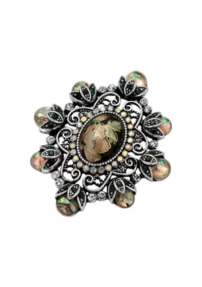 Pewter Tone Multi-Color Oval Pin