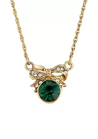 Gold-Tone Green Bow Necklace 16" Adj.