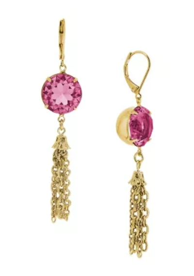 Round Crystal Drop Tassel Earrings