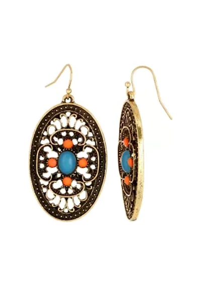 Turquoise and Coral Oval Drop Earrings