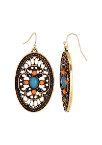 Turquoise and Coral Oval Drop Earrings
