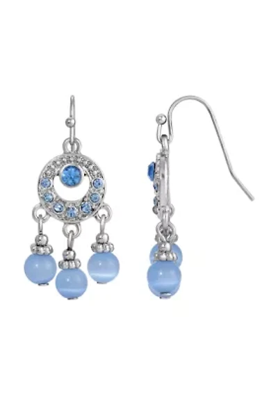Light Blue Cat Eye Bead Drop Earrings
