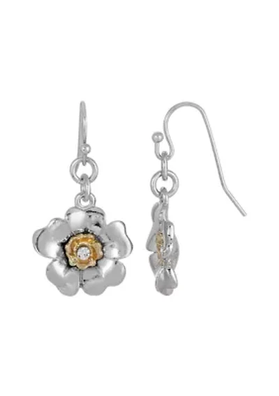 Two-Tone and Crystal Flower Earrings