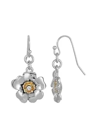 Two-Tone and Crystal Flower Earrings
