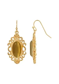 Gold-Tone Topaz Cat Eye Oval Earrings