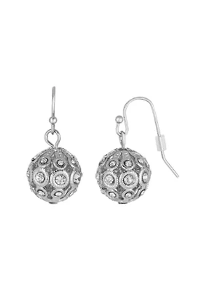 Silver-Tone Crystal Ball Drop Earrings
