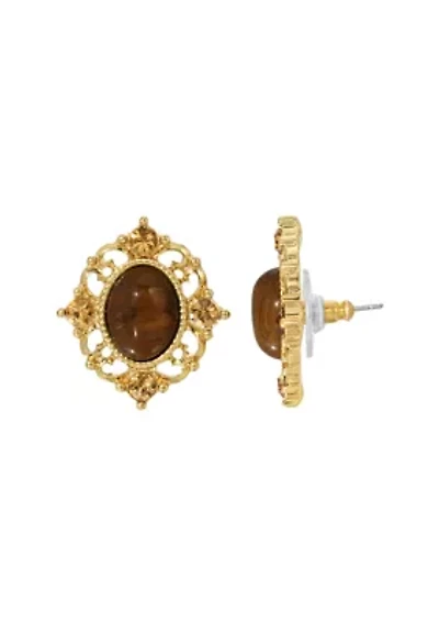 Topaz Crystal and Cat Eye Button Earring