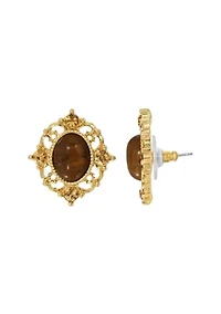 Topaz Crystal and Cat Eye Button Earring