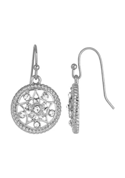 Silver-Tone Crystal Round Drop Earrings