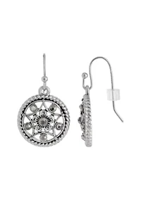 Silver-Tone Hematite Round Drop Earrings