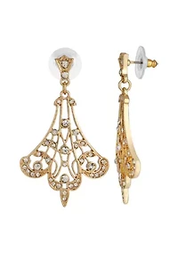 Gold-Tone Crystal Fan Filigree Earrings