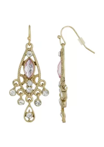 Gold-Tone Crystal and Light Pink Faceted Drop Earrings