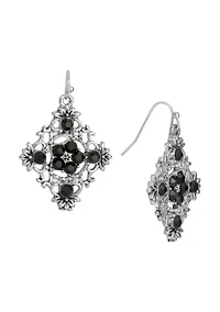 Silver-Tone Black Filigree Drop Earrings