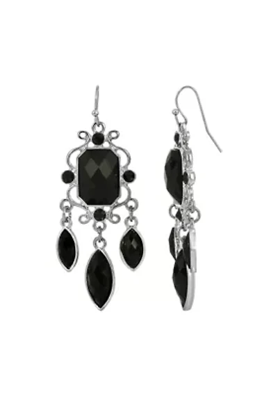 Silver-Tone Black Chandelier Earrings