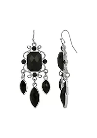 Silver-Tone Black Chandelier Earrings