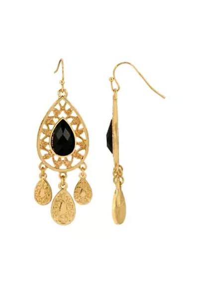 Gold-Tone Black Pearshape Drop Earrings