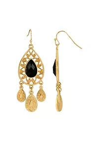 Gold-Tone Black Pearshape Drop Earrings