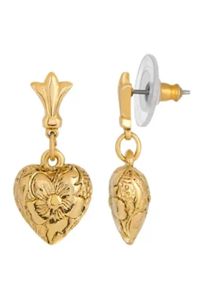14K Gold Dipped Textured Heart Drop Earrings