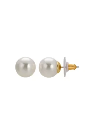 12mm Faux Pearl Button Earrings