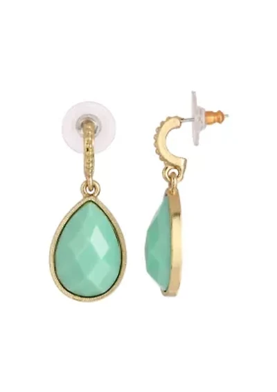 Gold-Tone Blue Faceted Pearshape Earring