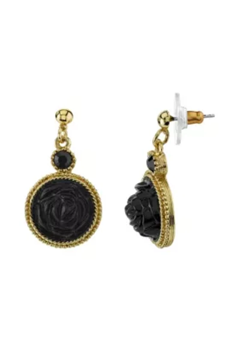 Gold-Tone Black Drop Earrings