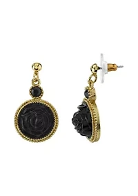 Gold-Tone Black Drop Earrings
