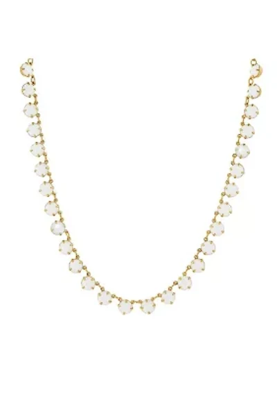 14k Gold Dipped Collar Necklace Made with White Swarovski Crystals 16"Adj.