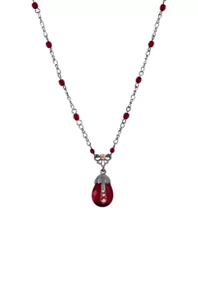 Black Tone Red AB Teardrop Pendant 16"Ad