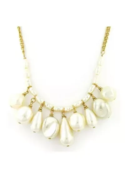 Gold-tone Simulated Pearl Multi Drop Necklace 16"Adj.