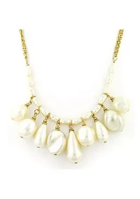 Gold-tone Simulated Pearl Multi Drop Necklace 16"Adj.