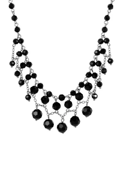 Black Beaded Draped Necklace 16"Adj.