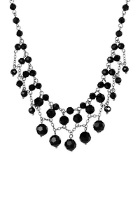 Black Beaded Draped Necklace 16"Adj.